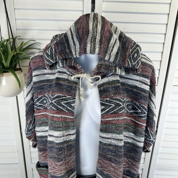 Billabong Shadow Views French Terry Hooded Poncho Open Cardigan Cover Up Size M - Picture 3 of 10